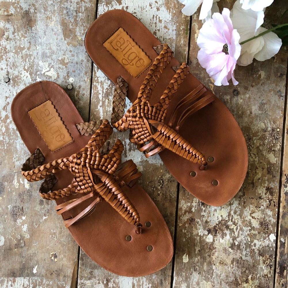 Latigo Sahara Leather Braided T-Strap Sandals